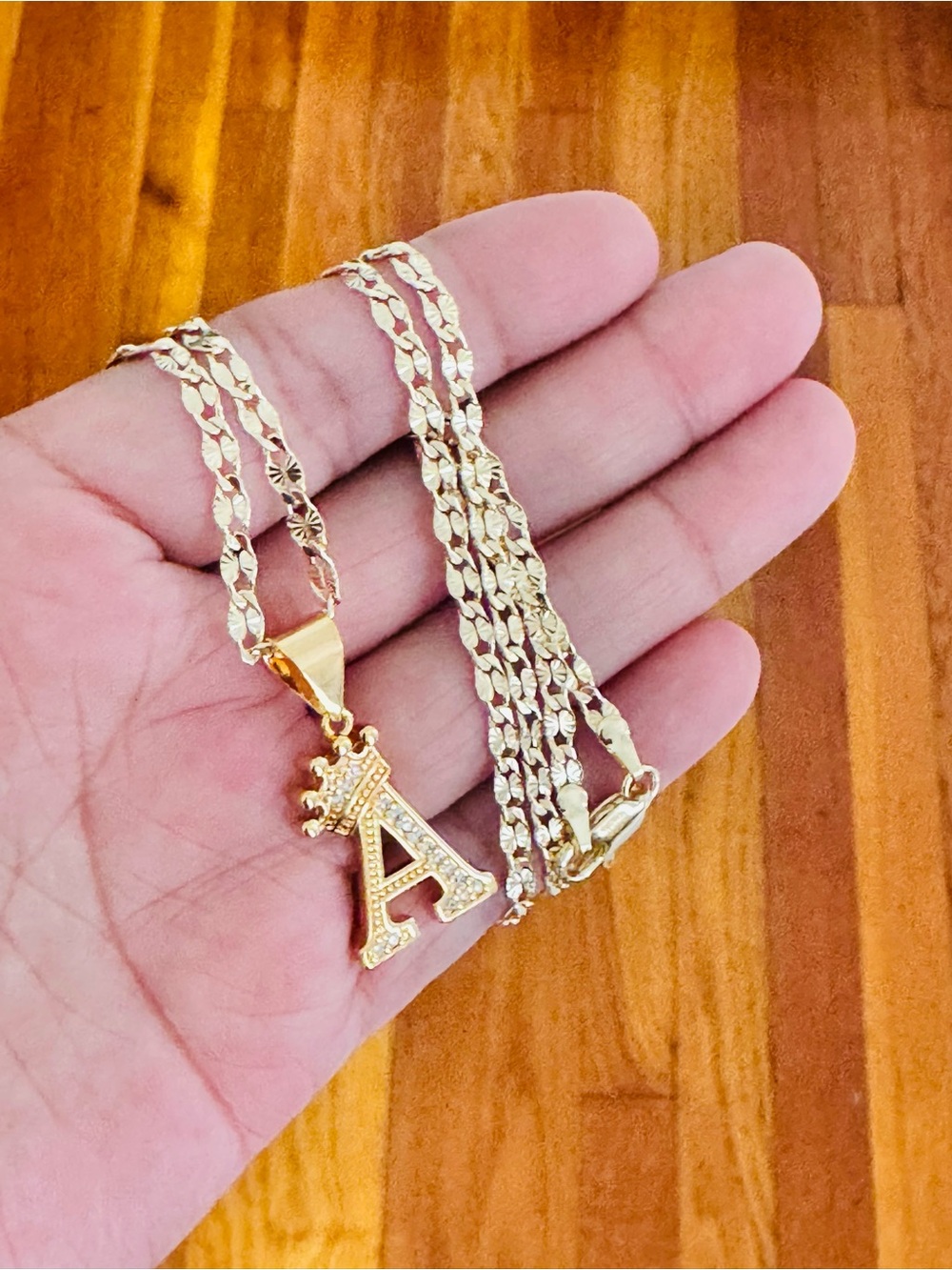 18K Gold Plated Letter A Pendant women’s Necklace with Crown Accent. New